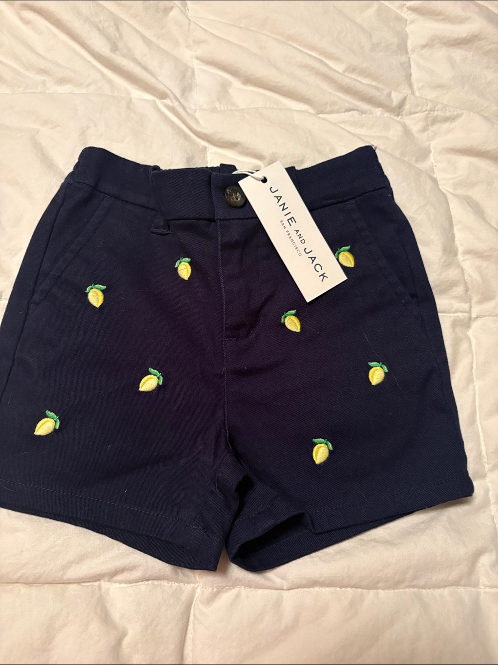 Janie and Jack Navy Shorts with Yellow Lemon Embroidery